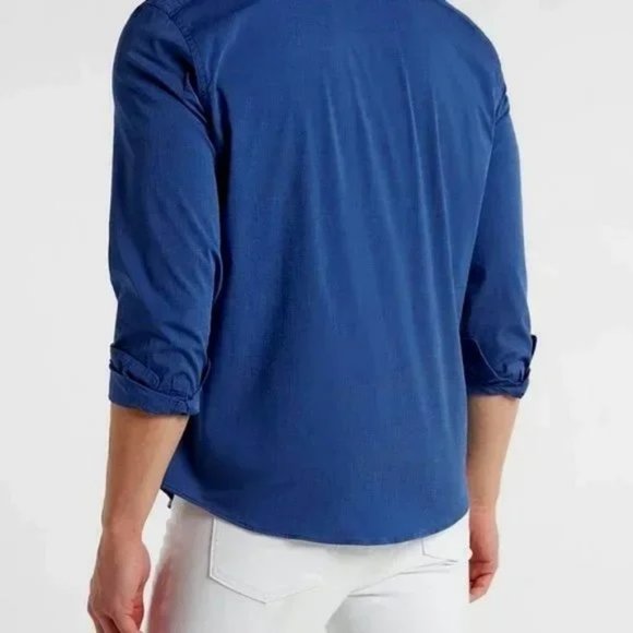 Express Blue Slim Solid Stretch Cotton Shirt SZ XL - Picture 5 of 8